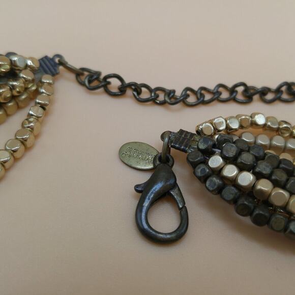 Chico’s Multistrand Metallic Gold Cube Bead Necklace Layered Statement - Picture 5 of 10